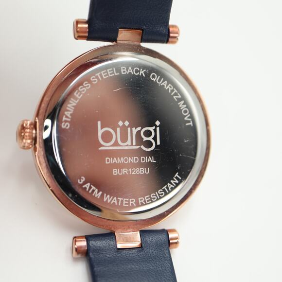 Burgi Watch Womens 31mm Blue Flower Dial Rose Gold Tone Diamond Dial New Battery - Picture 15 of 15